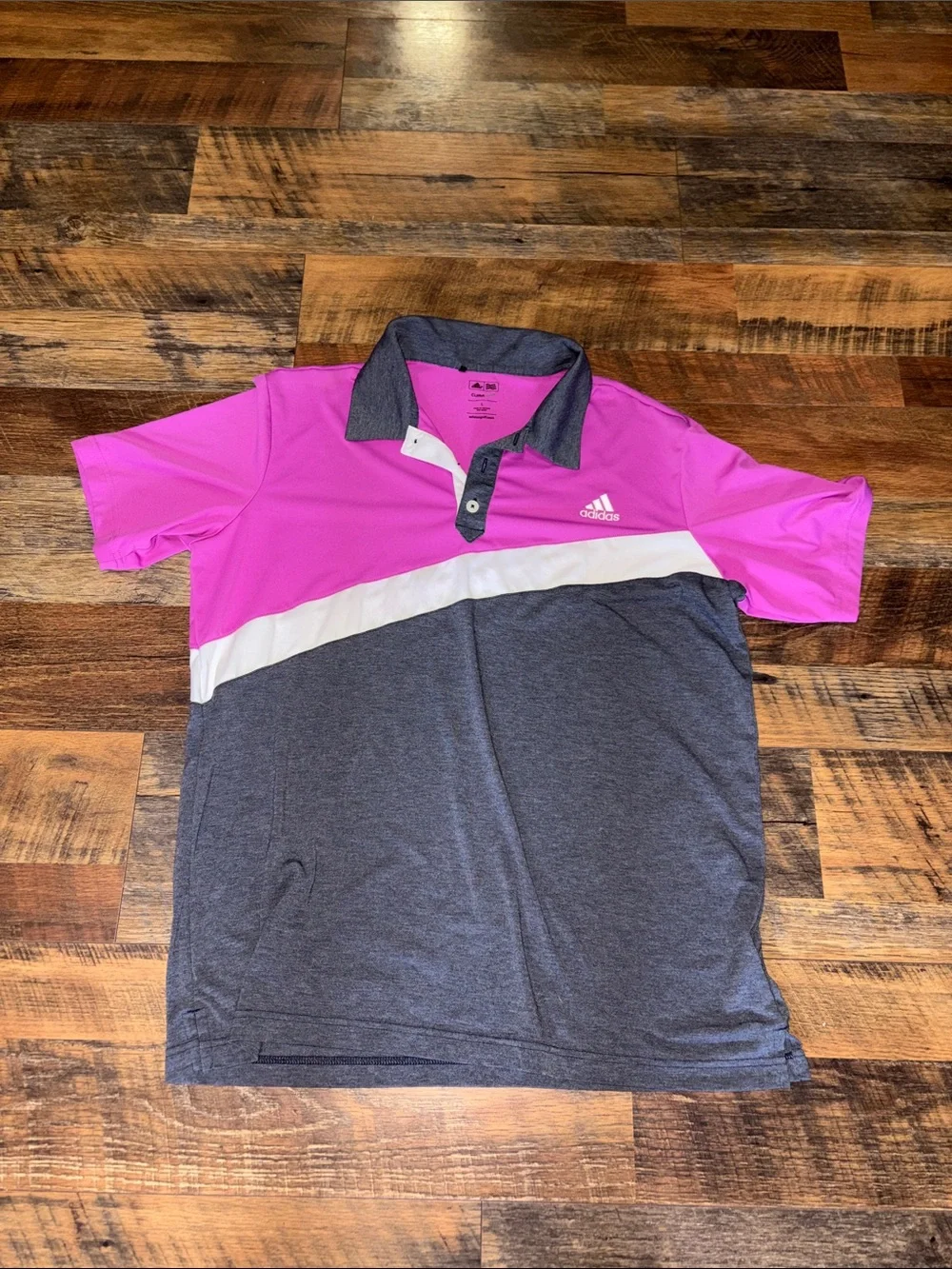 adidas Pink and Charcoal Diagonal-Stripe Polo